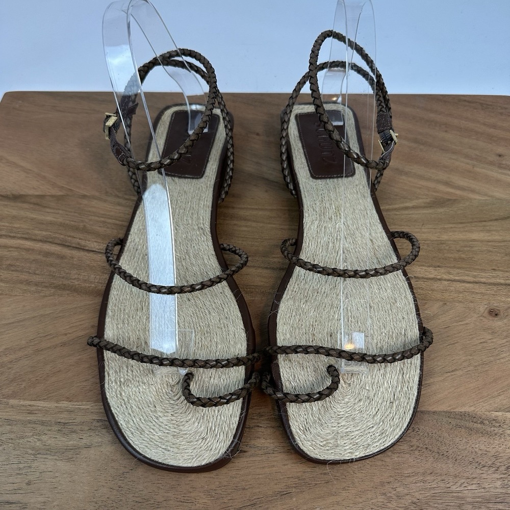 New Womens Schutz‎ Kaya Straw Flat Leather Sandals Shoes Size 10 M